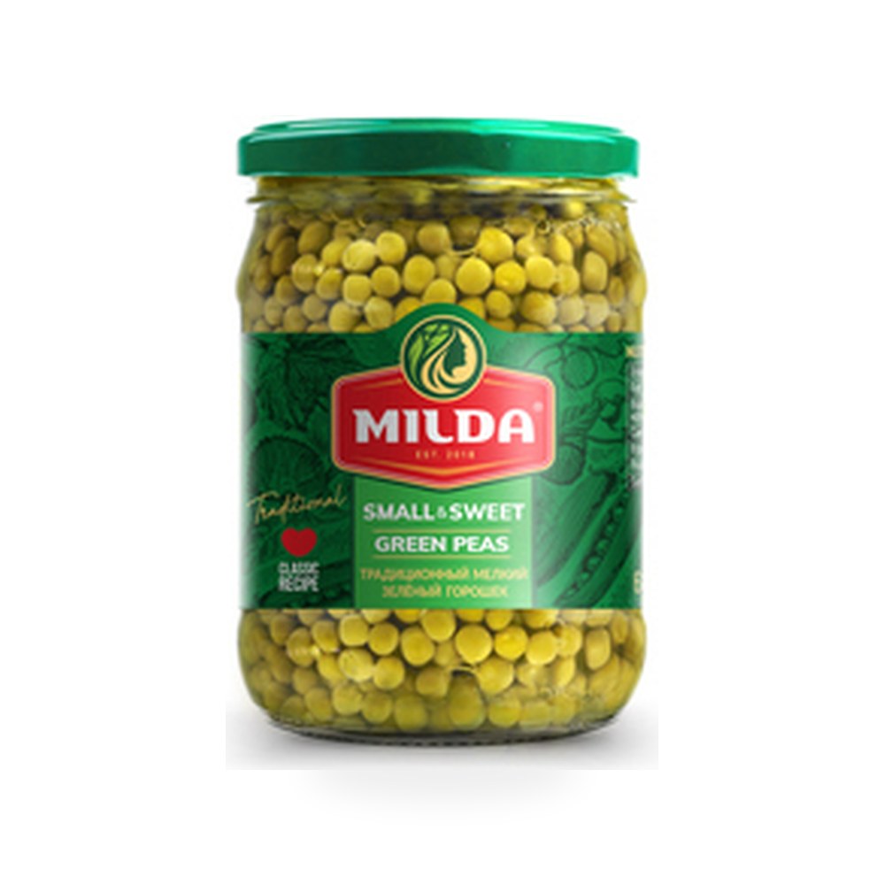 Зелёный горошек Милда мелкий и сладкий консервированный